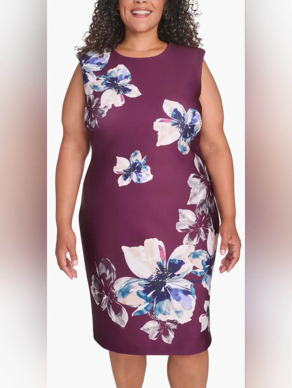 Calvin Klein Plum Floral Midi Sheath Dress